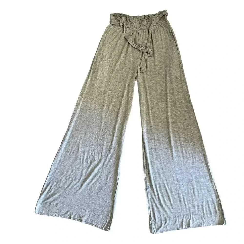 NWT Chaser  Paper Bag Waist Jersey Soft Wide Leg Heather Gray High Rise Pants M